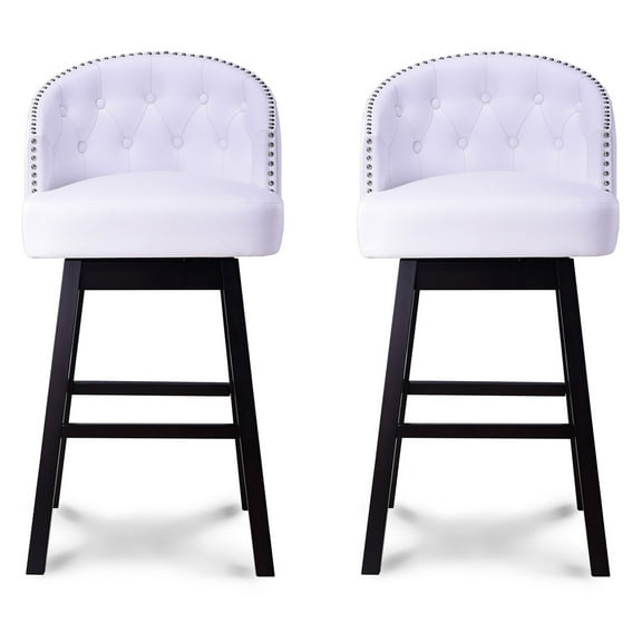 Baxton Studio Avril Modern and Contemporary White Faux Leather Tufted Swivel Barstools with Nailhead Trim, Set of 2