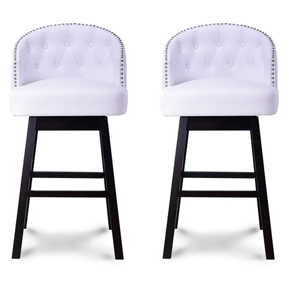 Baxton Studio Avril Modern and Contemporary White Faux Leather Tufted Swivel Barstools with Nailhead Trim, Set of 2