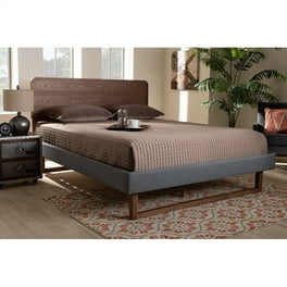 Baxton Studio Penelope Mid-Century Modern Solid Walnut Wood Grey Fabric Upholstered King Size Platform Bed Baxton Studio Penelope Mid-Century Modern Solid Walnut Wood Grey Fabric Upholstered King Size Platform Bed