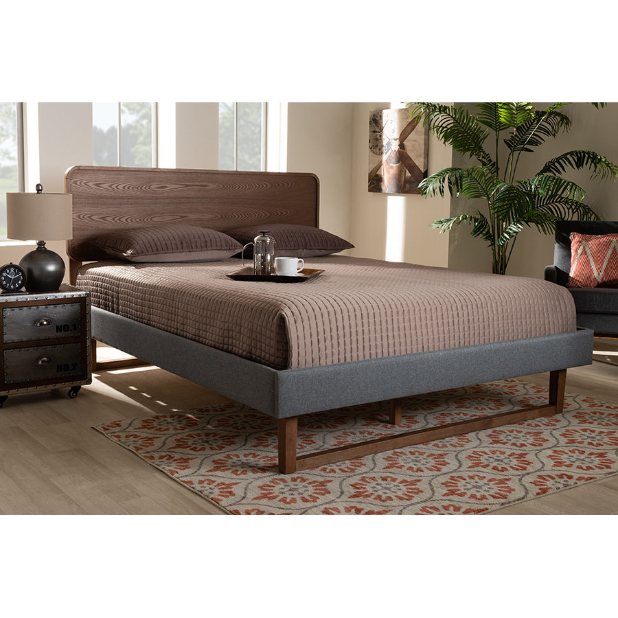 Ayla Mid-Century Modern Dark Fabric Upholstered Finished Wood Platform Bed main image 0