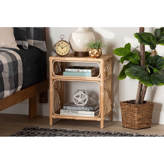 Baxton Studio Baara Modern Bohemian Natural Brown Rattan Nightstand