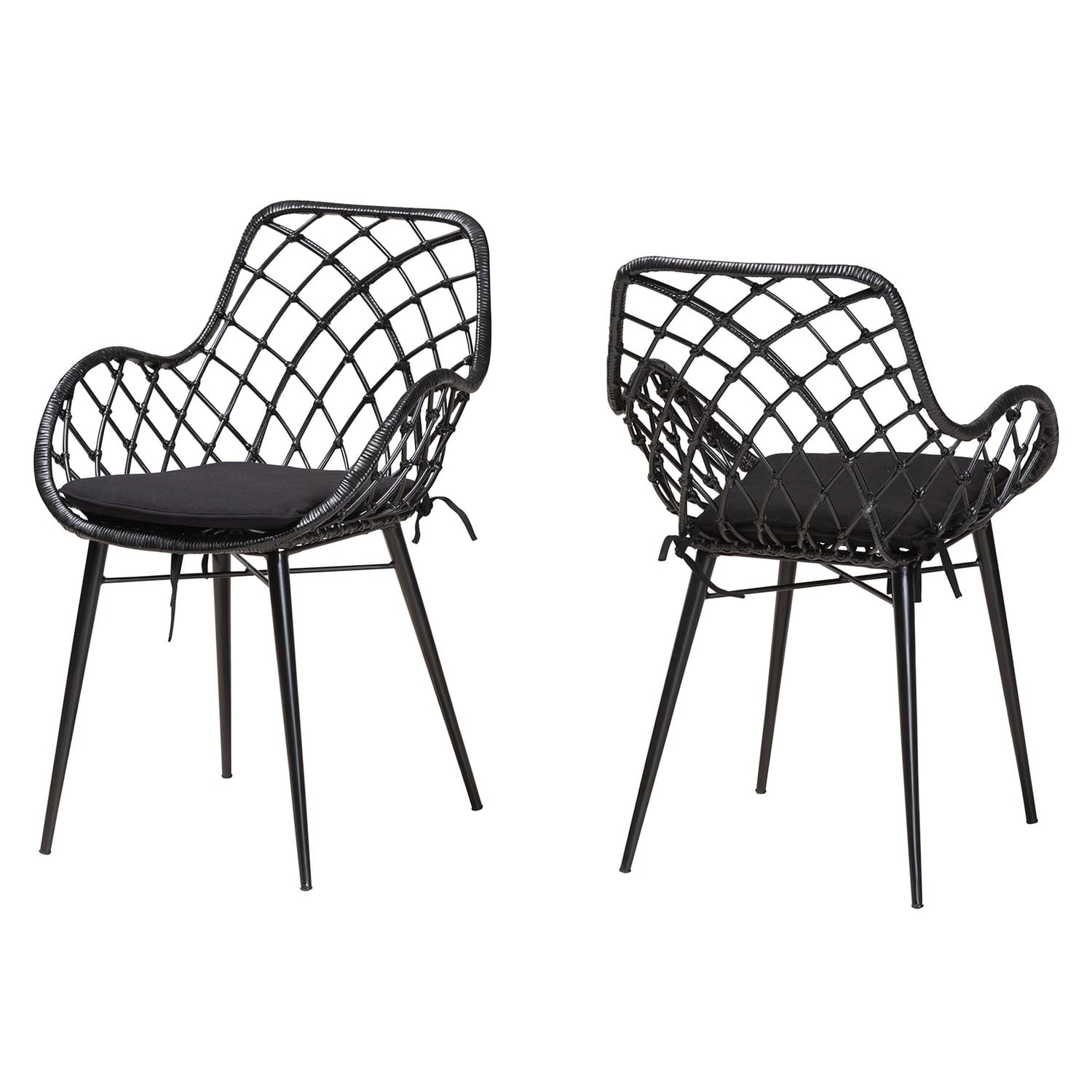 Ballerina Black Rattan and Metal Bohemian Dining Chair Set