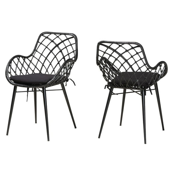 Baxton Studio Ballerina Bohemian Black Finished Rattan and Metal Dining Chair