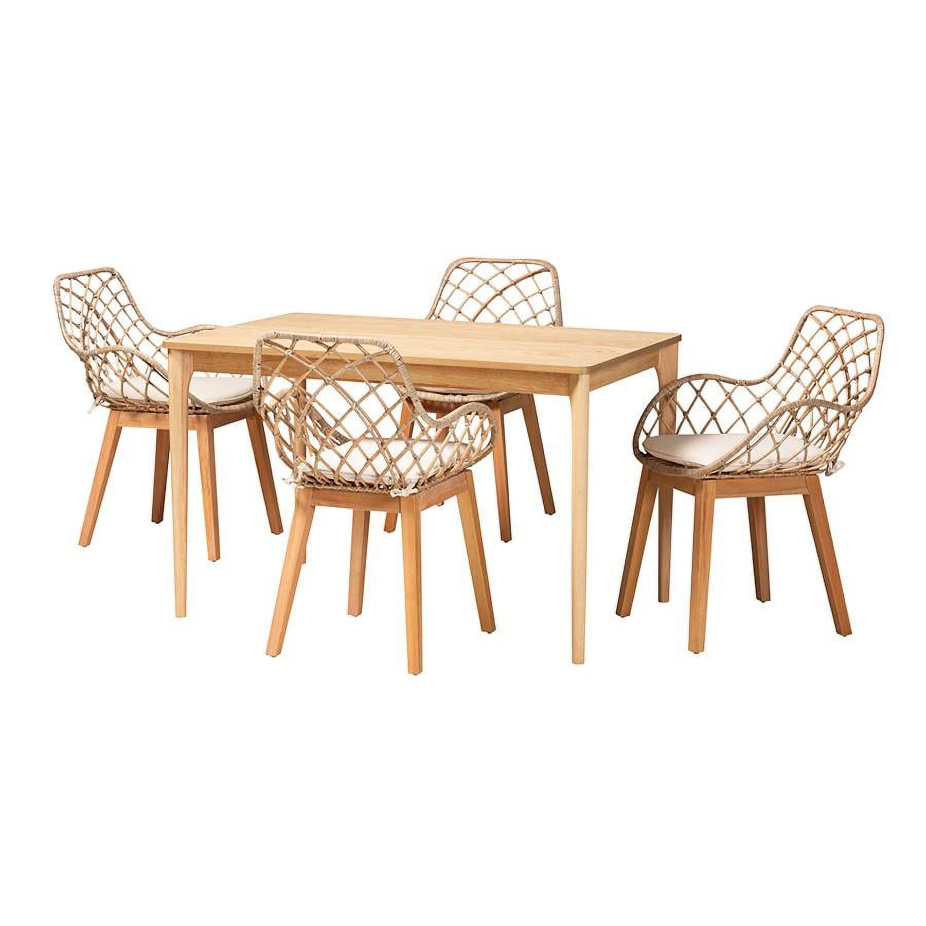 Baxton Studio Ballerina Gray Rattan and Brown Mahogany Wood