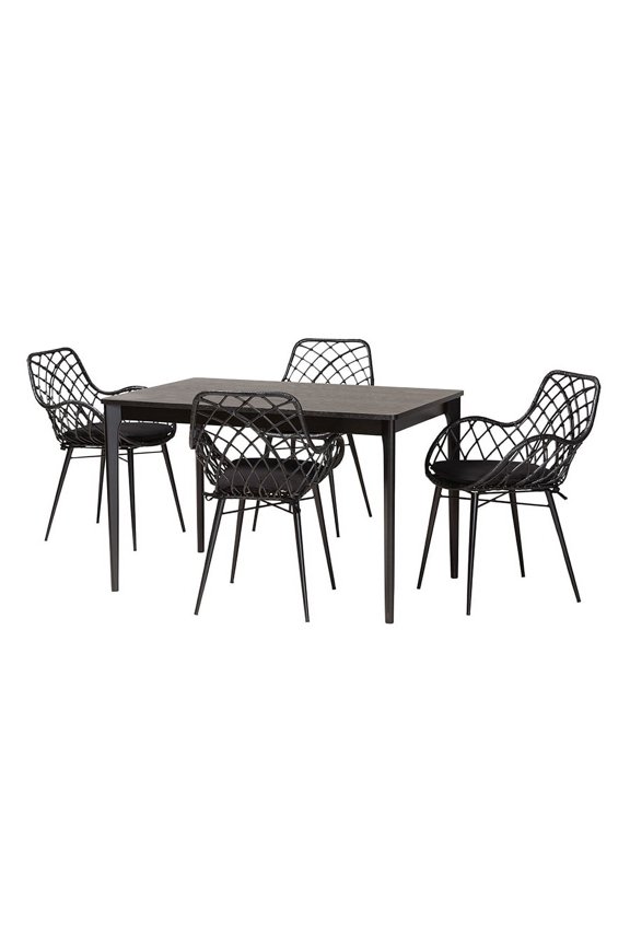 Baxton Studio Ballerina Modern Bohemian Black Finished Wood and Rattan 5-Piece Dining Set
