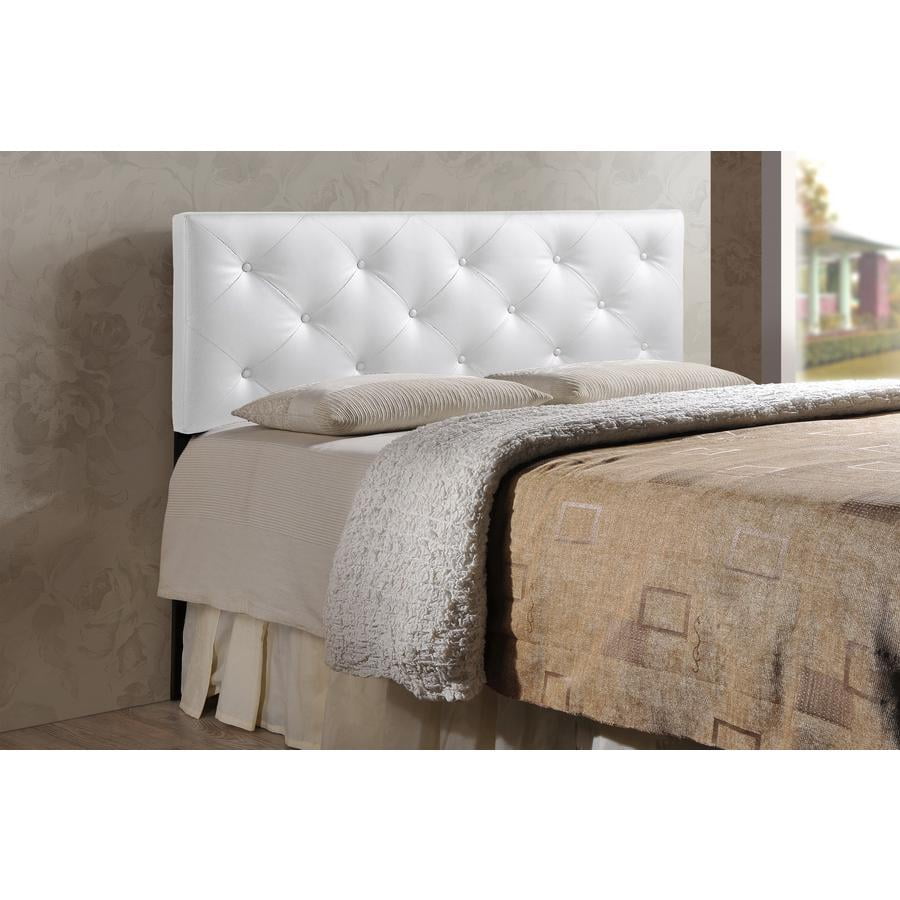 Full White Faux Leather Tufted Upholstered Headboard