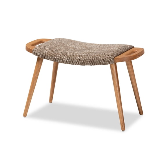 Baxton Studio Banner Mid-Century Modern Light Brown Fabric Upholstered and Oak Brown Finished Wood Accent Bench