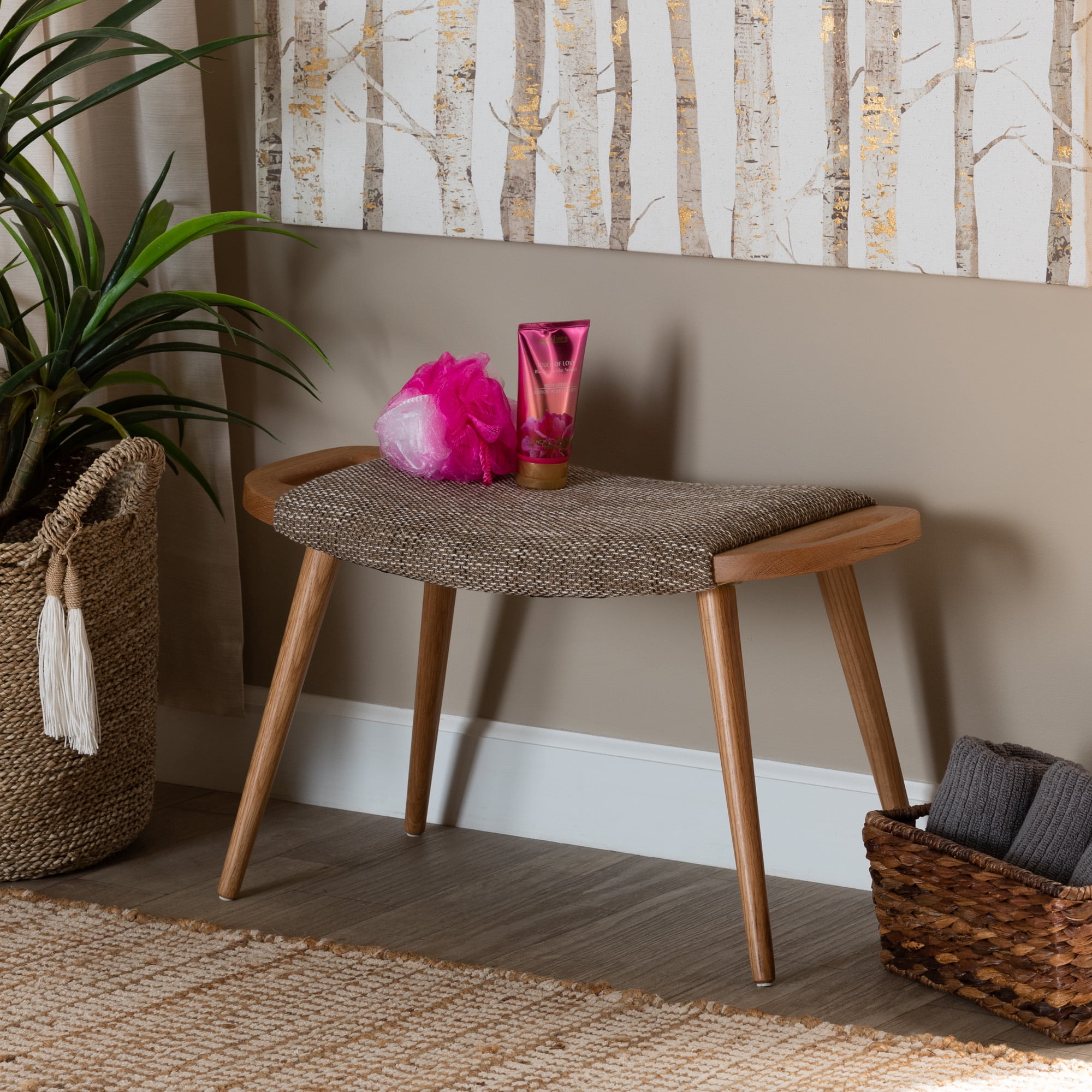 Baxton Studio Banner Upholstered Bench, Light Brown