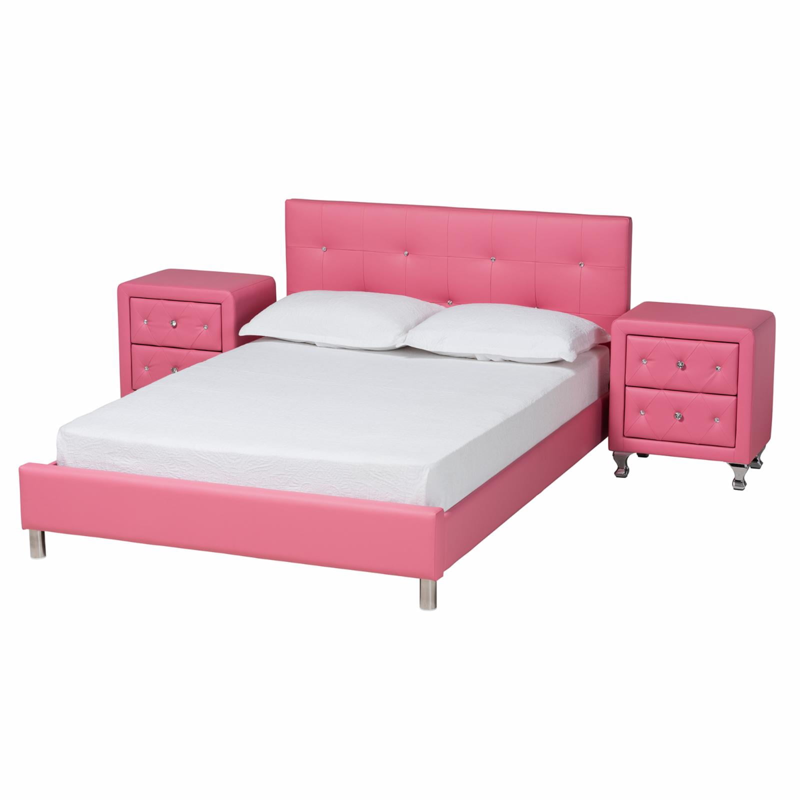 Baxton Studio Barbara Modern Room Queen Size Bedroom Set in Pink Faux ...