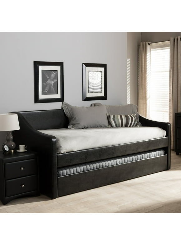 Baxton Studio Barnstorm Modern and Contemporary Faux Leather Upholstered Daybed with Guest Trundle Bed, Multiple Colors