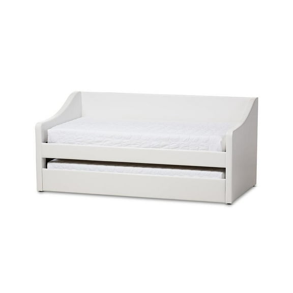 Baxton Studio Barnstorm Modern and Contemporary Faux Leather Upholstered Daybed with Guest Trundle Bed, White