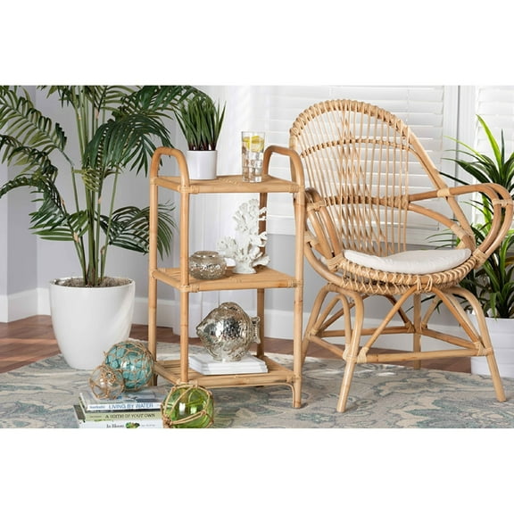 Baxton Studio Barras Modern Bohemian Natural Brown Finished Rattan 3-Tier Display Shelf