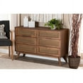 thumbnail image 1 of Baxton Studio Barrett Mid-Century Modern Walnut Brown Finished Wood and Synthetic Rattan 6-Drawer Dresser, 1 of 7