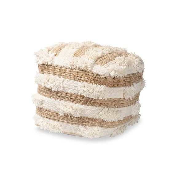Baxton Studio Moroccan Inspired Natural and Ivory Handwoven Wool Blend Pouf Ottoman