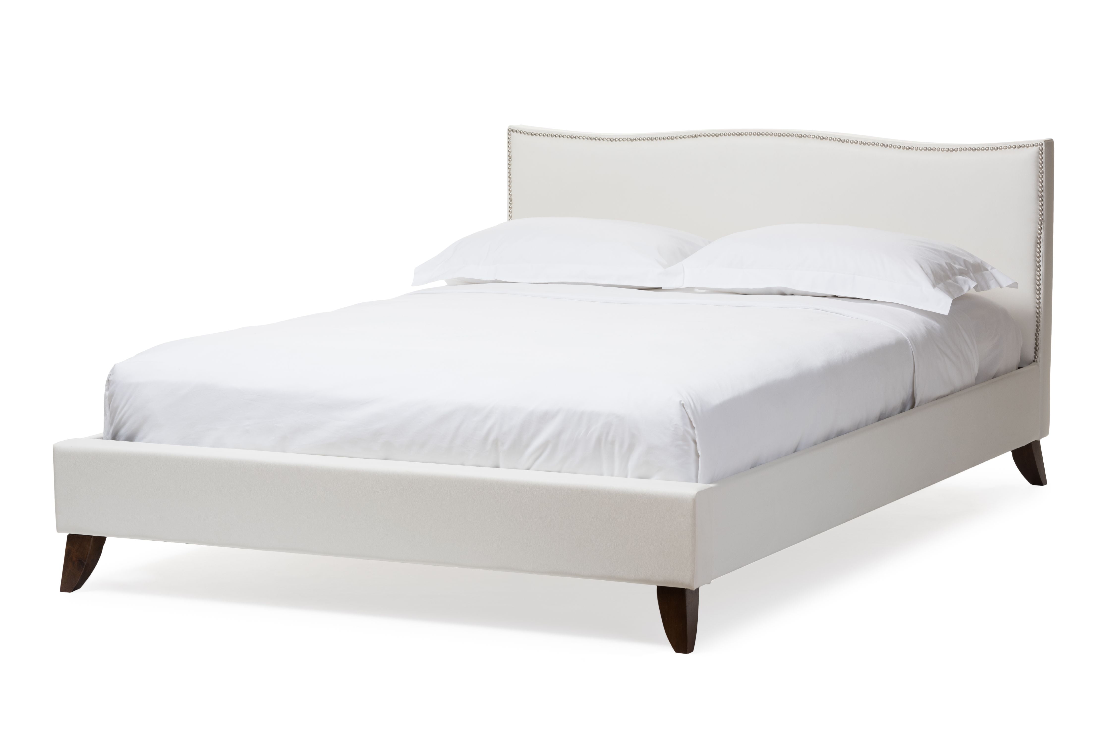 Queen White Faux Leather Upholstered Bed with Nailhead Trim