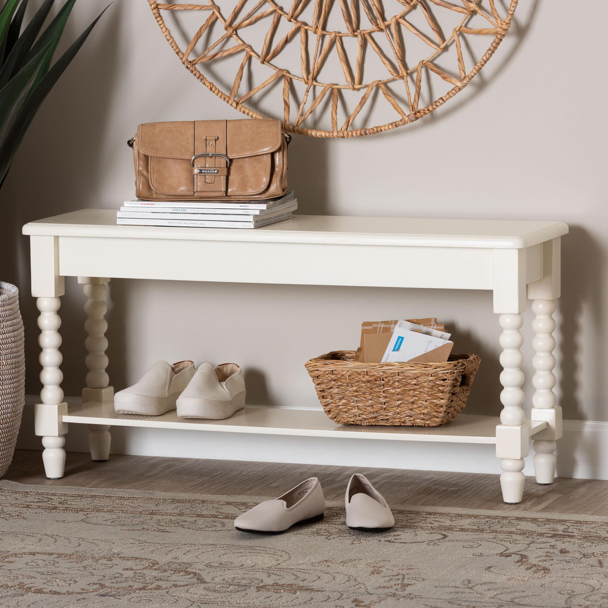Baxton Studio Bayard Mid-Century Bench, White