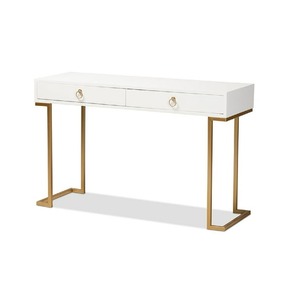 Baxton Studio Beagan Modern and Contemporary White Finished Wood and Gold Metal 2-Drawer Console Table