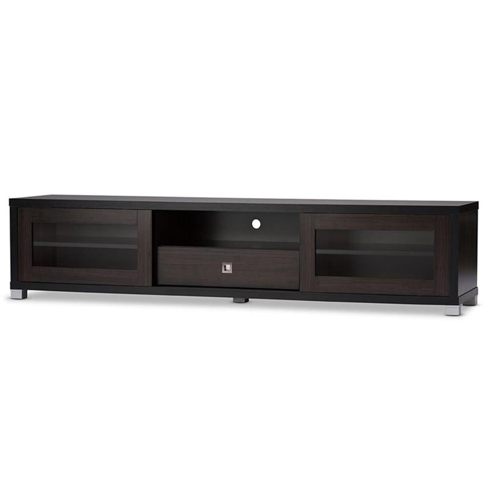 Baxton Studio Beasley 70 - Inch Dark Brown TV Cabinet with 2 Sliding Doors and Drawer
