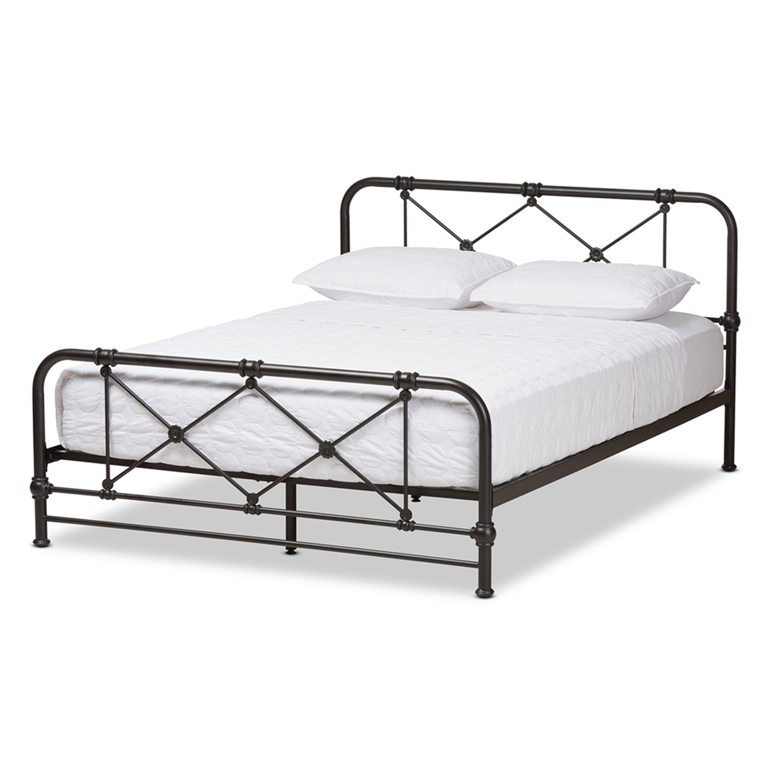 Beatrice Stippled Black Metal Queen Platform Bed with Curved Headboard