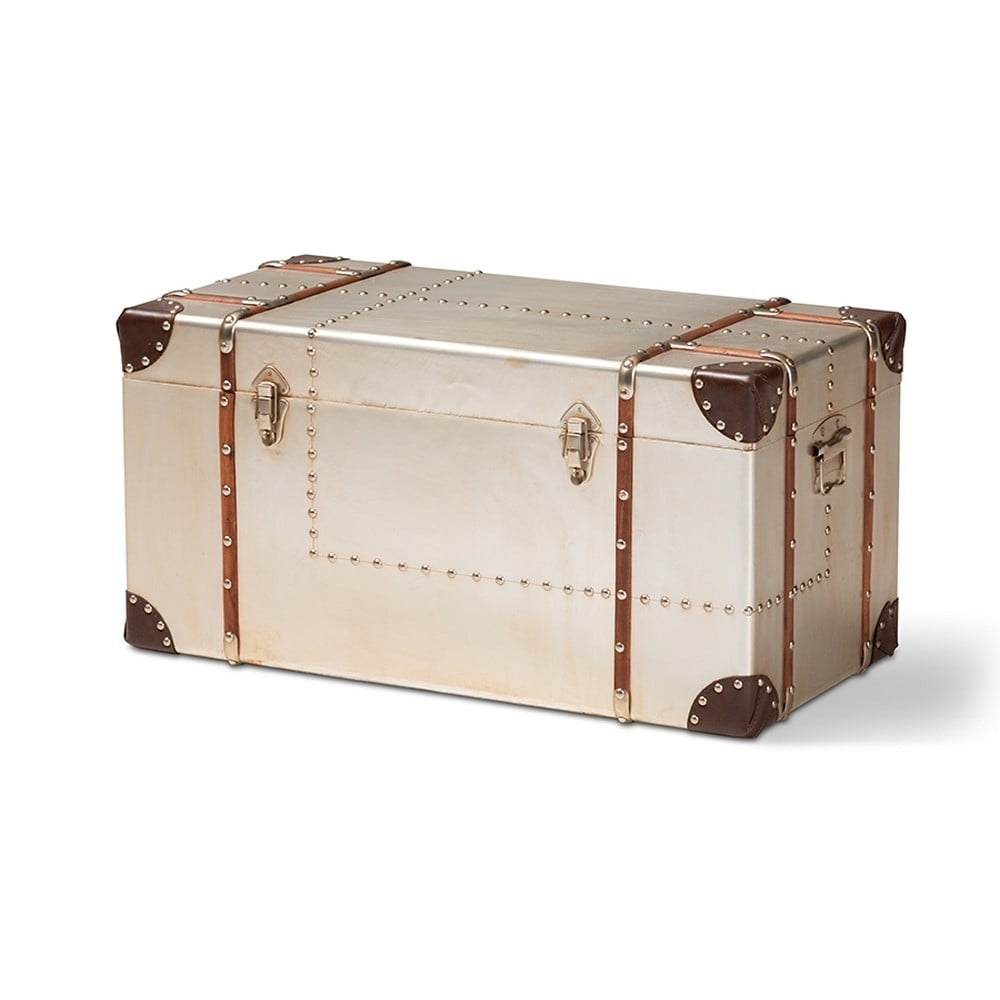 Silver and Brown Industrial Metal Storage Trunk
