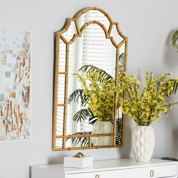 Baxton Studio Bedivere Modern Glam and Luxe Antique Goldleaf Metal Accent Wall Mirror