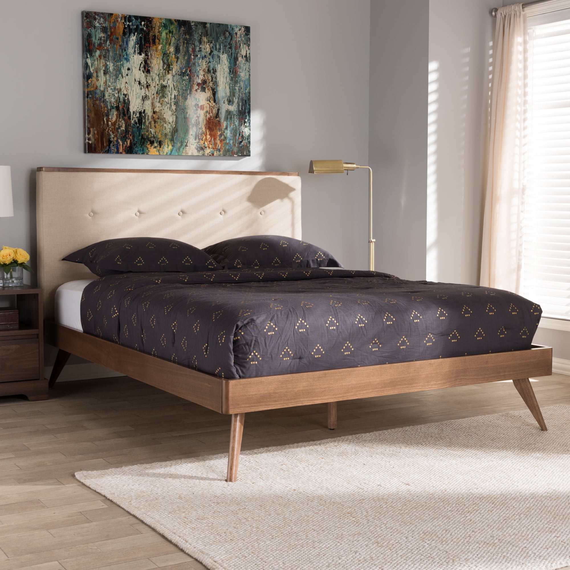 Baxton Studio Hannah Mid-Century Modern Beige Linen King Size Platform Bed Baxton Studio Hannah Mid-Century Modern Beige Linen King Size Platform Bed