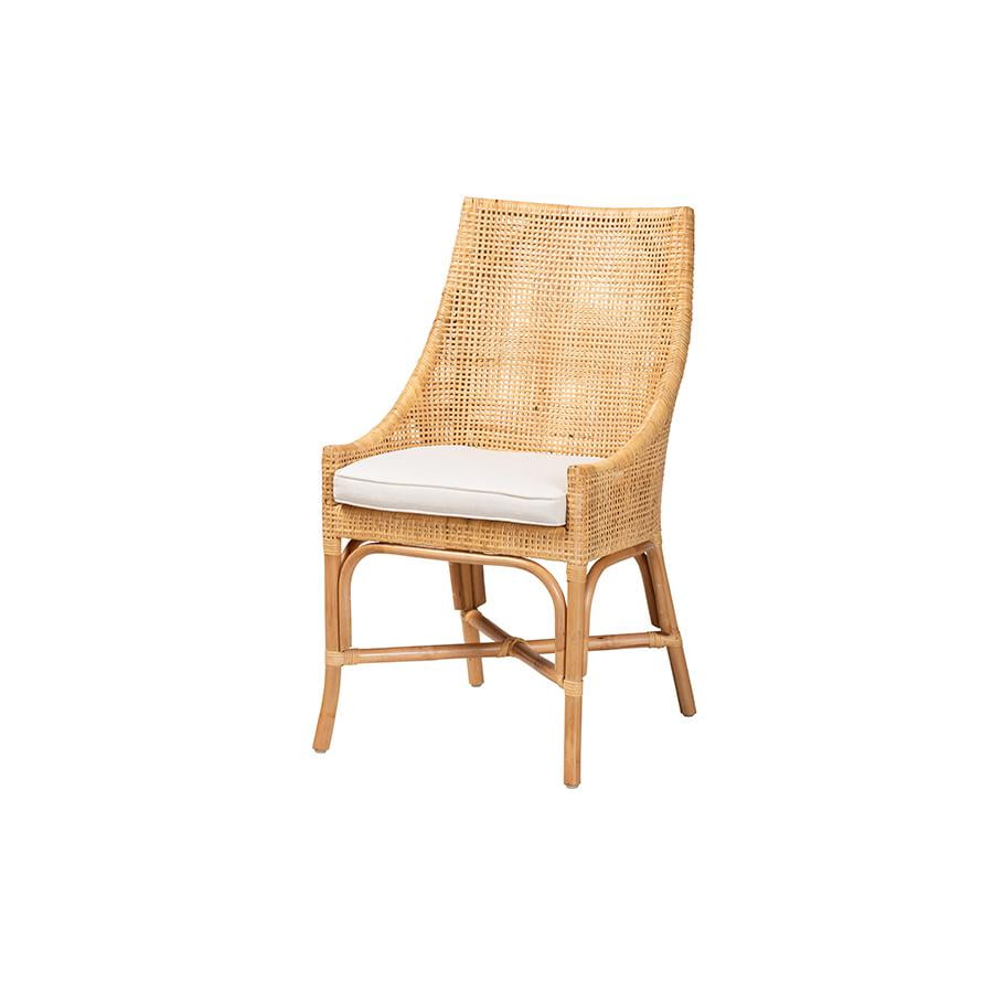 Natural Brown Rattan Cane Arm Chair with Cushion