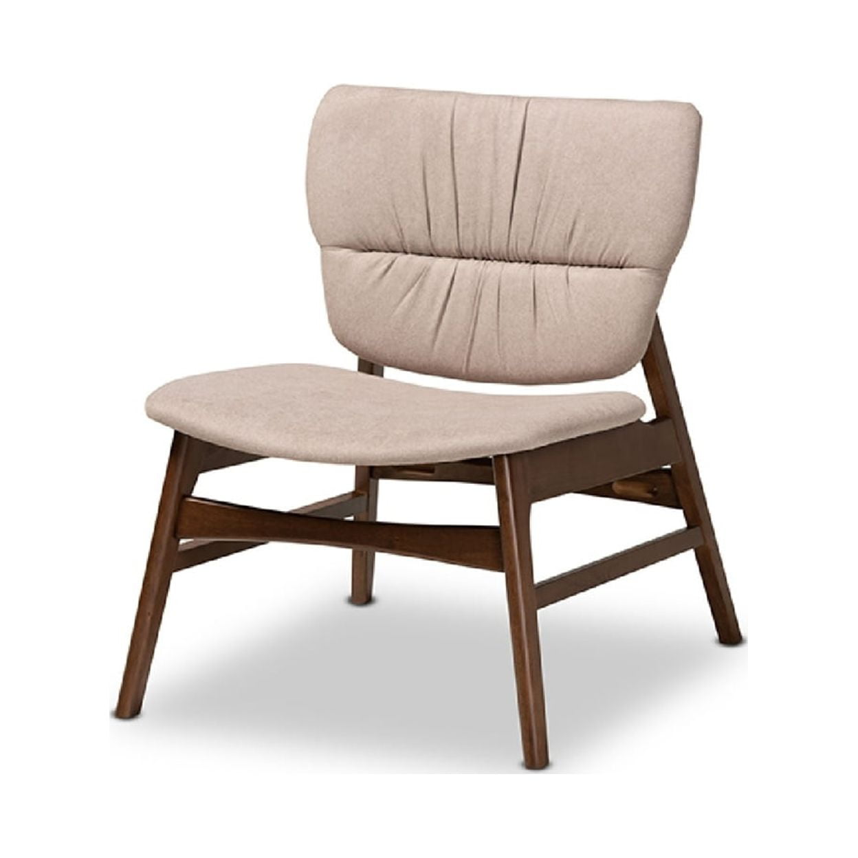 Beige and Walnut Brown Leather Wood Slipper Chair