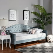 Baxton Studio Benjamin Modern and Contemporary Light Blue Velvet Fabric Upholstered and Dark Brown Finished Wood, Twin Size Daybed