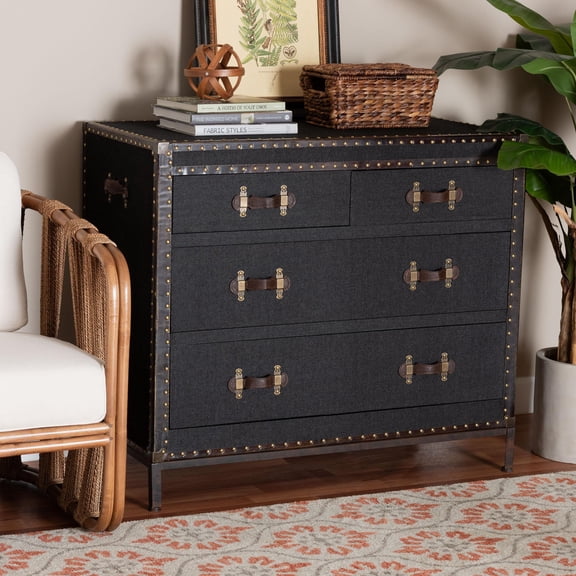 Baxton Studio Benton Vintage Storage Cabinet, 4-Drawer, Dark Brown