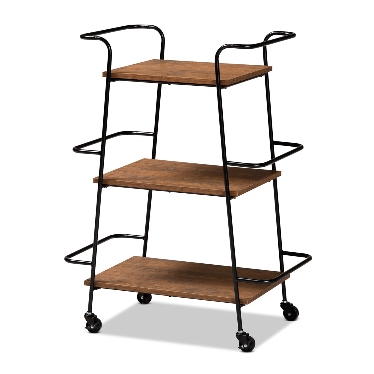 Bernard Rustic Industrial Black Metal & Walnut Wood Mobile Wine Cart