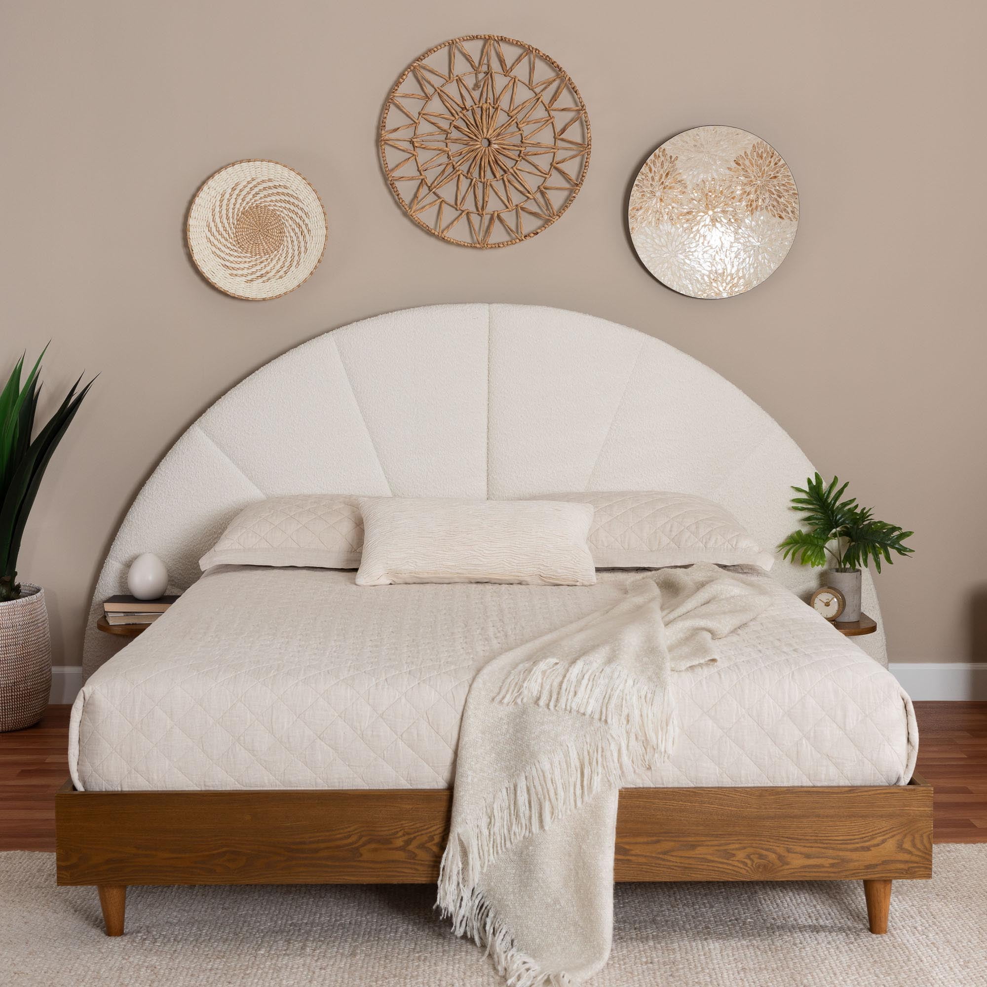 Baxton Studio Bernice Japandi Platform Bed, King, Cream