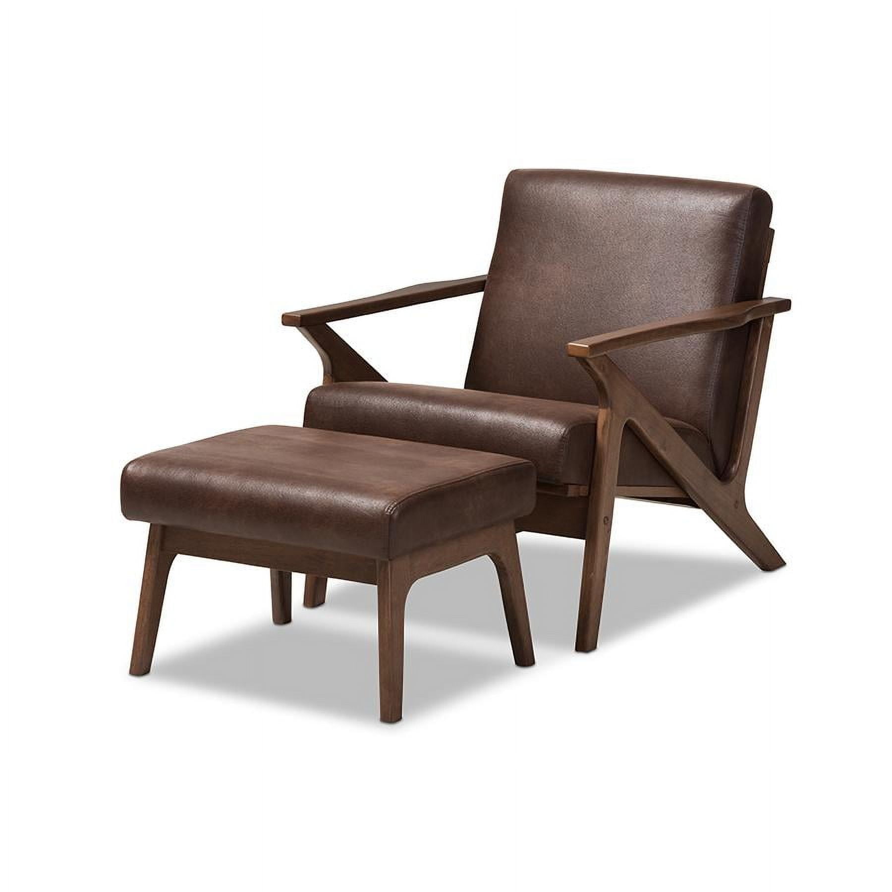 Bianca Mid-Century Walnut Wood and Faux Leather Lounge Chair Set