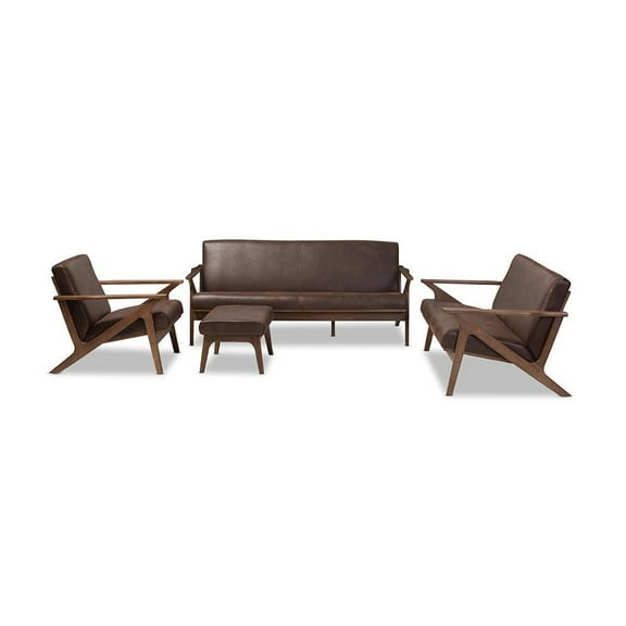 Baxton Studio Bianca 4 Piece Upholstered Sofa Set in Brown and Brown