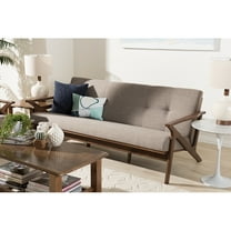 Baxton Studio Bianca Mid-Century Modern Walnut Wood Light Grey Fabric Tufted 3-Seater Sofa