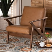 Baxton Studio Bianca Select Mid-Century Faux leather Solid Print Removable Cushions, Tan/Walnut Brown