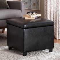 Baxton Studio Black Full Leather Small Storage Cube Ottoman
