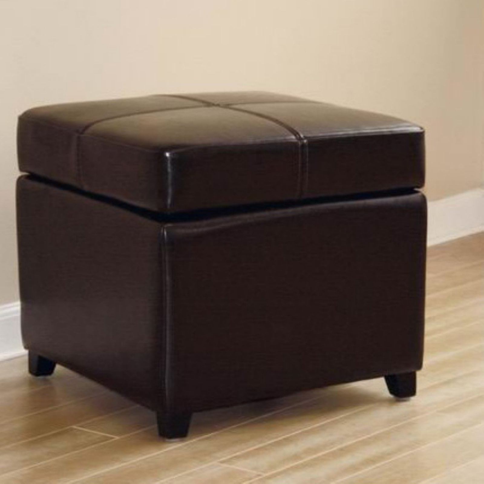 Baxton Studio Black Full Leather Storage Cube Ottoman Walmart