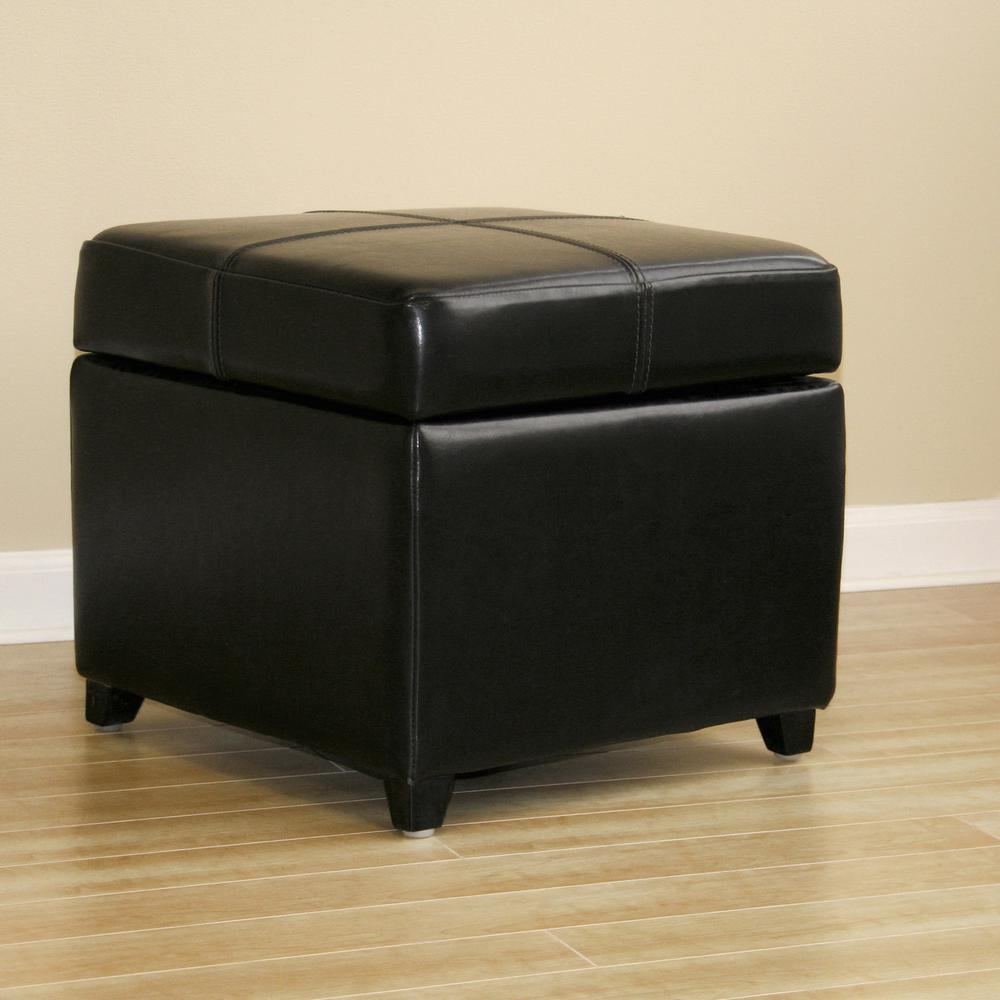 Baxton Studio Black Leather Storage Cube Ottoman with Wooden Legs
