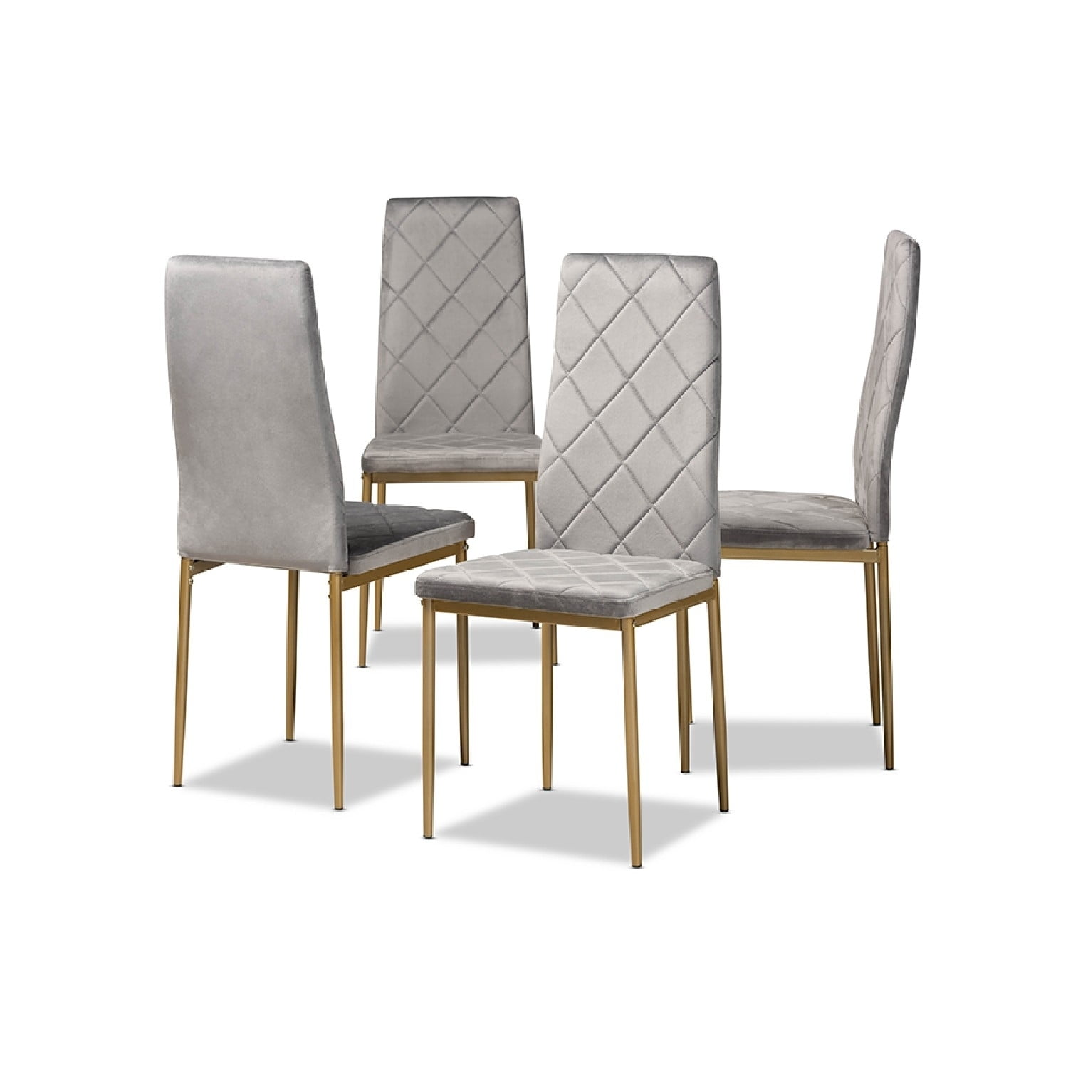 Blaise High-Back Gray Velvet & Gold Metal Arm Chair