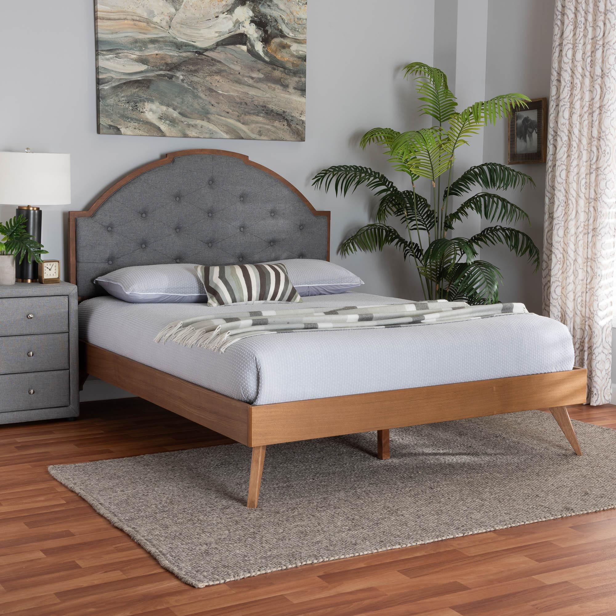Baxton Studio Blanchard Mid-Century Platform bed, King, Walnut Brown ...