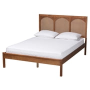 Baxton Studio Blossom Ash Walnut Wood and Rattan King Size Platform Bed