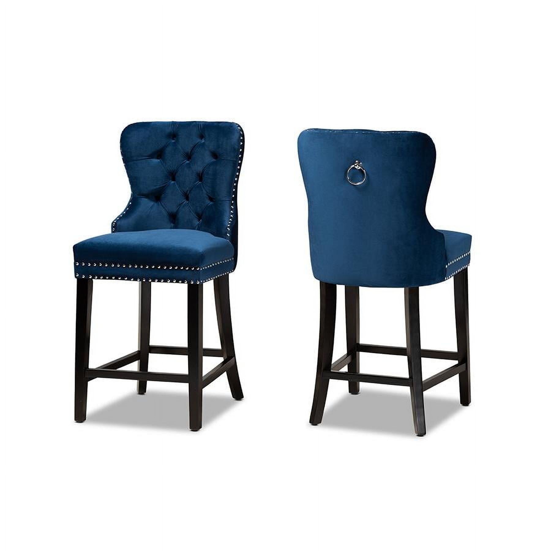 Howell Blue Velvet Upholstered Wood Counter Stools, Set of 2