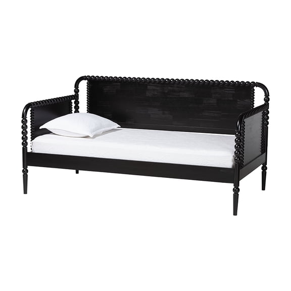 Baxton Studio Lucera Bobbin Daybed - Wooden Spindle Bed Frame, Classic Style Sofa Bed for Bedroom or Guest Room, Twin, Black