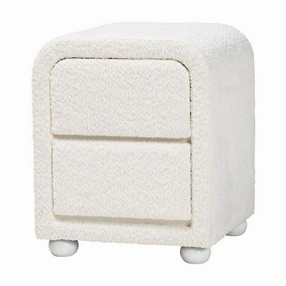 Baxton Studio Bonilla Modern White Teddy-Bear Fabric and Rubberwood 2-Drawer Nightstand