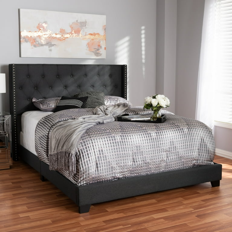 Baxton Studio Alesha Modern and Contemporary Charcoal Grey Fabric Upholstered King Size Bed Baxton Studio Alesha Modern and Contemporary Charcoal Grey Fabric Upholstered King Size Bed