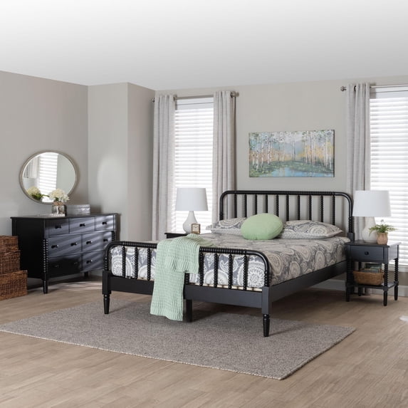 Baxton Studio Braith Farmhouse Bedroom Set, Queen, Black