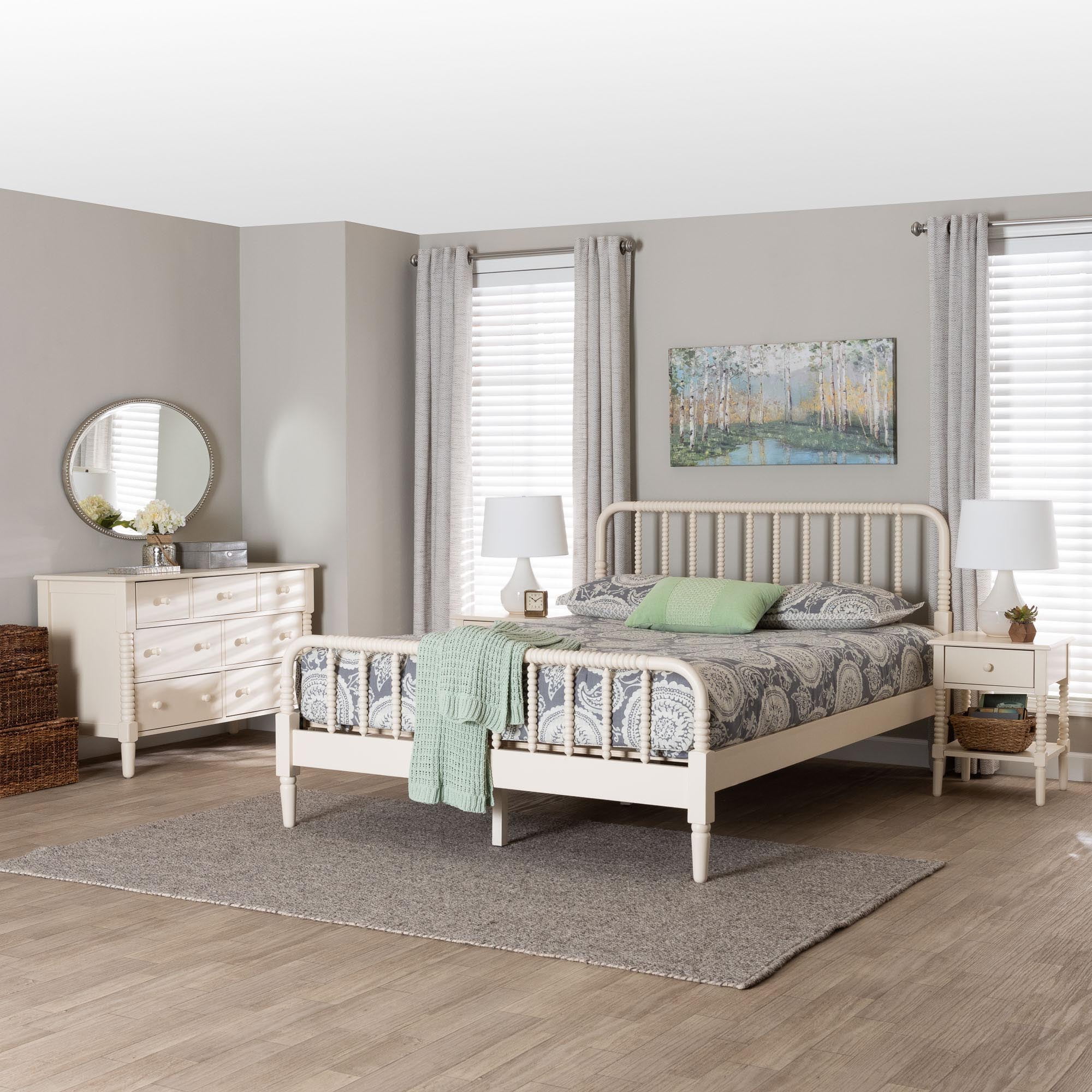 Baxton Studio Braith Farmhouse Bedroom Set, Queen, Ivory