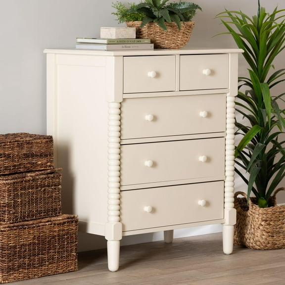 Baxton Studio Braith Farmhouse Chest, 5-Drawer, Ivory