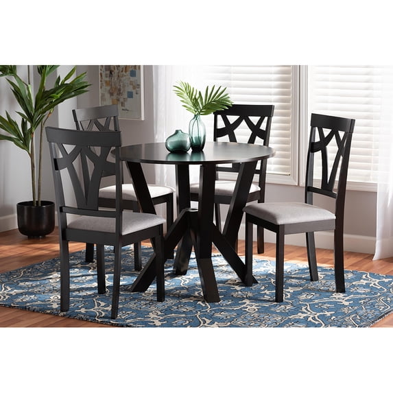 Baxton Studio Branca Modern and Contemporary Grey Fabric Upholstered and Dark Brown Finished Wood 5-Piece Dining Set